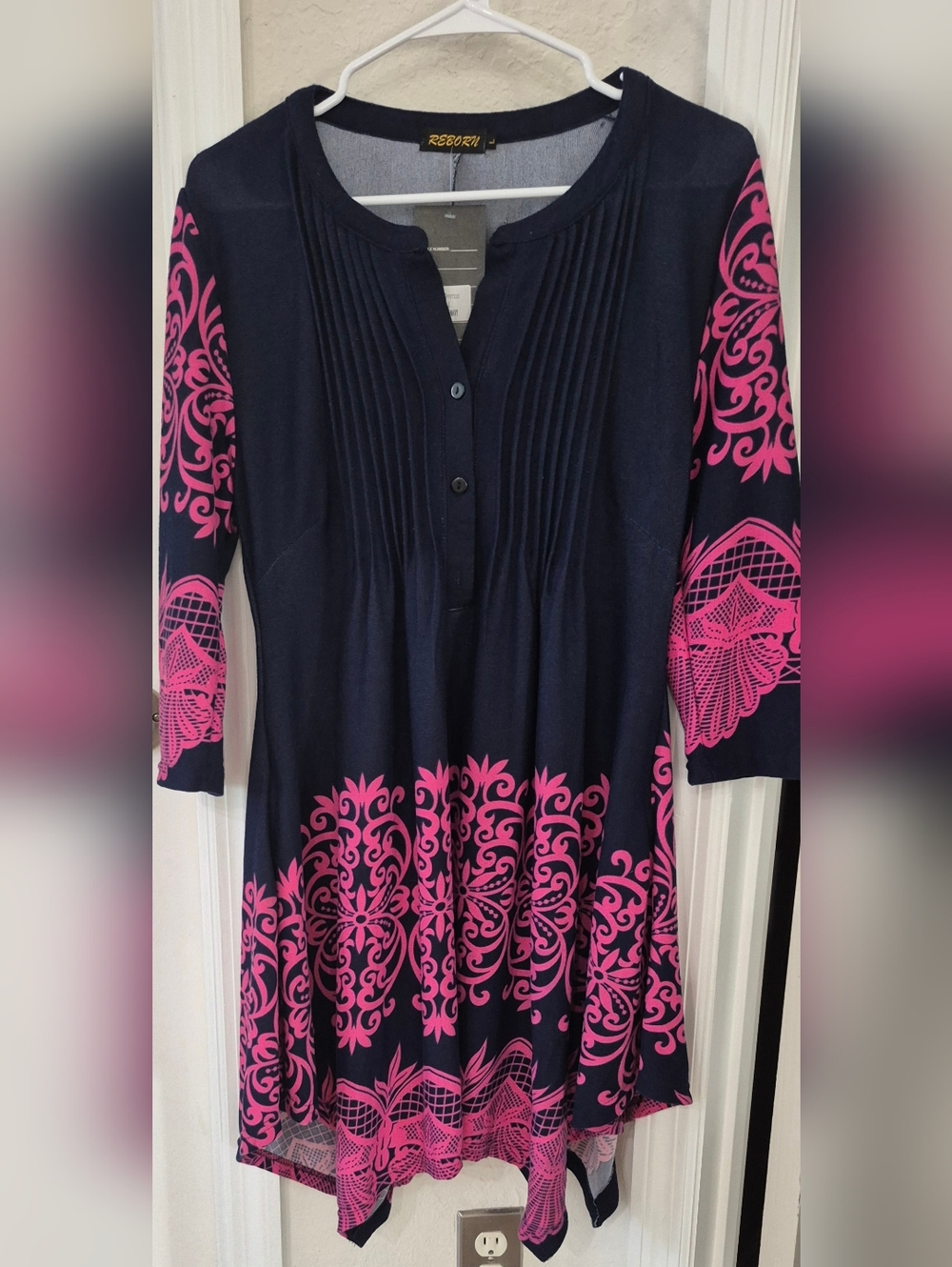 Reborn Navy Midi Dress with Hot Pink Graphic Design! NWT!